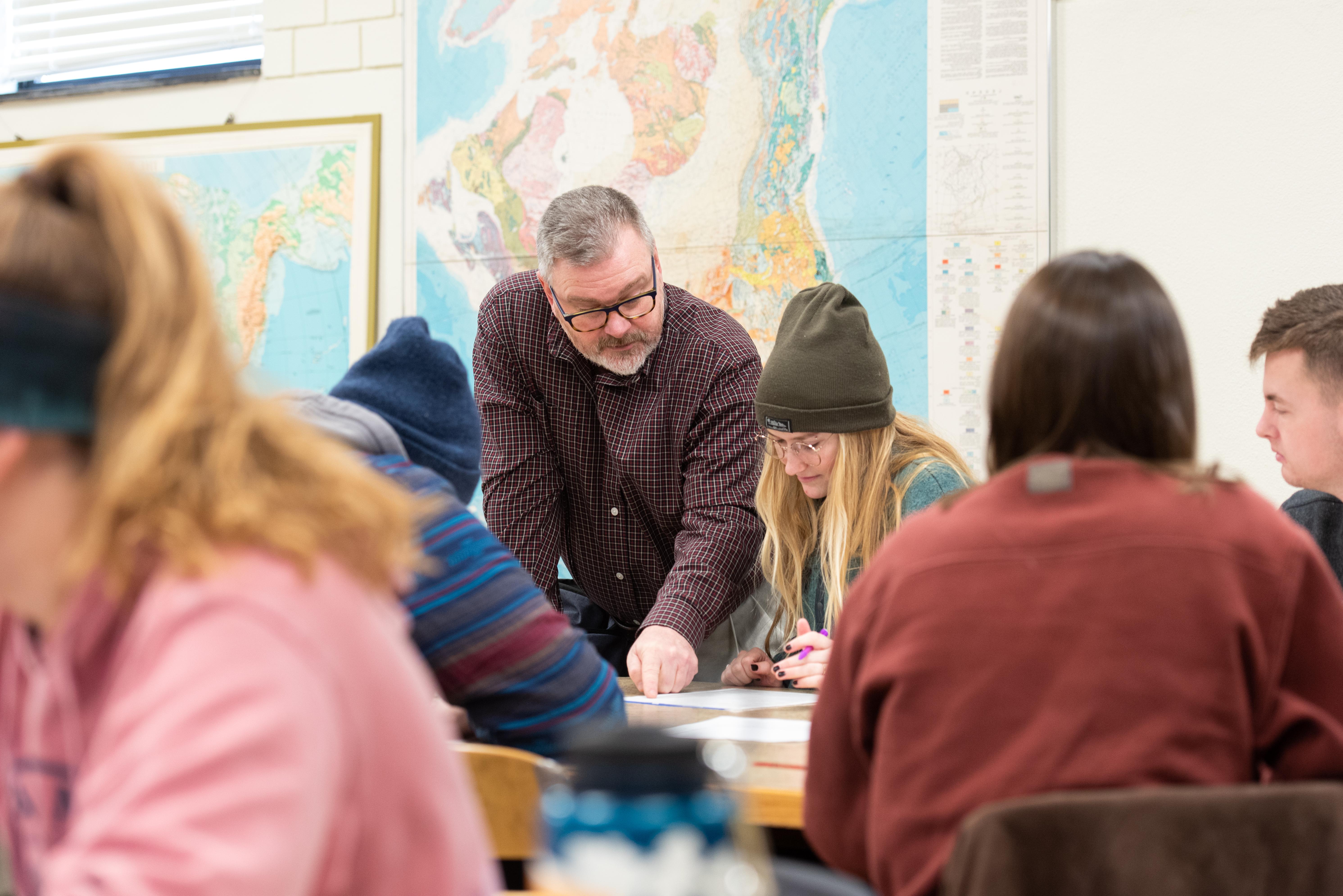 Geology classroom with professor